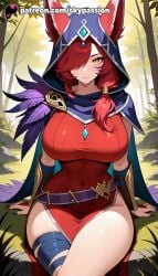 1girls 2025 ai_assisted ai_generated animal_ears animal_hood anime arm_support artist_name belt big_breasts big_breasts big_breasts big_chest branch breast breasts breasts breasts bust busty chest cloak covered_navel dress explicit female forest grass hair_over_one_eye hi_res high_quality high_resolution highres hood hood_up hooded_cape hooded_cloak hoodie large_breasts league_of_legends league_of_legends:_wild_rift long_hair looking_at_viewer nail_polish nature on_ground outdoors palm_tree patreon patreon_username pelvic_curtain plant red_hair red_hood riot_games side_slit sitting skypassion smile solo stable_diffusion thick_thighs thighs tree vastaya watermark wolf_tail xayah