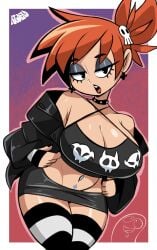 1boy 1girls 2d 2d_(artwork) 5_fingers absurd_res accessory artist_logo artist_name athletic athletic_female big_breasts big_thighs bigdeadalive black_crop_top black_eyes black_fingernails black_jacket black_lips black_lipstick black_nail_polish black_nails black_topwear bloo blooregard_q._kazoo border bottomwear breasts breasts_bigger_than_head busty busty_female cartoon_network chest choker cleavage clothes clothing colored_nails crop_top cross_earrings curvaceous curvy curvy_body curvy_female curvy_figure digital_drawing_(artwork) digital_media_(artwork) duo earrings eyebrows eyelashes eyeshadow facing_viewer female female_focus fingernails fit fit_female foster's_home_for_imaginary_friends frankie_foster front_view ginger ginger_hair gloves goth goth_girl grey_eyeshadow grey_miniskirt grey_skirt hair_accessory hair_tie hairclip half-closed_eyes handwear hips hourglass_figure huge_breasts huge_thighs human human_focus jacket jacket_open large_breasts legs_together legwear light-skinned_female light_skin lips lipstick looking_at_viewer makeup male mascara microskirt midriff nail_polish narrowed_eyes navel navel_piercing no_bra no_panties no_underwear not_furry open_clothes open_clothing open_jacket orange_hair outline pale-skinned_female pale_skin piercing ponytail pubic_tattoo revealing_clothes short_hair simple_background skimpy skimpy_clothes skin_tight skintight skintight_clothing skirt slim_waist smooth_skin solo_focus standing stockings striped_clothing striped_legwear striped_stockings striped_thighhighs tagme teeth teeth_showing thick_thighs thighhighs thighs thighs_together tied_hair tight_clothing tight_fit tongue top_heavy top_heavy_breasts topwear upper_body voluptuous voluptuous_female watermark white_border wide_hips