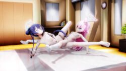 2girls animated arm_support black_hair blue_archive breasts completely_nude completely_nude_female embarrassed female female/female female_only halo hoshino_(blue_archive) kisaki_(blue_archive) lesbian_sex long_hair long_hair_female mmd multiple_girls nude nude_female pink_hair pussy pussy_to_pussy scissoring small_breasts spread_legs tribadism yuri