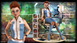 1girls 3d artist_name bare_shoulders becarra big_breasts blue_eyes boots brown_hair busty chair curvy detailed_background ear_piercing earrings english_text eyelashes female female_only freckles front_view glasses hand_on_hip hands_on_hip hands_on_hips high_heel_boots high_heels holding_object hoop_earrings hourglass_figure human lisa_wolfe looking_at_viewer open_mouth piercing pose posing shiny shiny_skin short short_hair sitting solo standing text voluptuous wide_hips