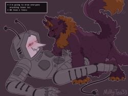 biting_lip blush crawling deltarune feline furry gay imminent_sex milkytea33 nonbinary robot screen_face seam_(deltarune) tail tails tenna_(deltarune) video_games