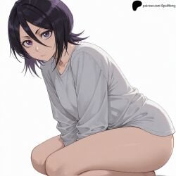 1girls ai_generated arms_between_legs ass bangs big_ass bleach bleach:_the_thousand-year_blood_war breasts closed_mouth collarbone feet_out_of_frame female female_only hair_between_eyes hi_res high_quality high_resolution highres kuchiki_rukia legs light light-skinned_female lips looking_at_viewer nose opal_nemy patreon_logo patreon_url patreon_username plain_background purple_eyes purple_hair self_upload serious shadow shiny shiny_hair shiny_skin shirt short_hair simple_background solo squatting thick_thighs thighs watermark white_background white_shirt