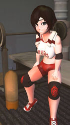 1girls 3d 3d_(artwork) clothed clothing female female_focus female_only gym_uniform highres looking_at_viewer ruby_rose ruby_rose_(skuddbutt) rwby short_hair sitting source_filmmaker towel towel_around_neck workout workout_clothes
