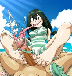 beach cum cumshot feet female flip_flops foot_fetish footjob green_hair long_tongue male male_pov my_hero_academia open_toe_shoes penis pov rankerhen sandaljob sandals swimsuit toes tongue tongue_around_penis tongue_wrap tonguejob tsuyu_asui