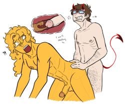 007n7_(forsaken) brown_hair curly_hair doggy_style dubious_consent elliot_(forsaken) forsaken_(roblox) gay gay_sex glasses horns male male/male male_only peeing peeing_during_sex peeing_inside pissing_in_ass roblox robloxian subkit123 tail two_men urinating_during_sex urination urine yellow_skin