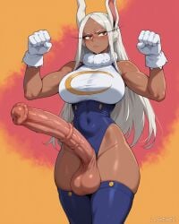 1futa ai_generated balls big_balls big_penis clothed clothing erection futanari horsecock horsecock_futa intersex lowiwer miruko my_hero_academia penis penis_out solo solo_futa