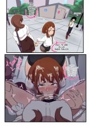 1boy 1futa 1girls 2022 2koma all_fours alternate_version_available ass_in_dress big_breasts big_penis blowjob_face bottomless breasts brown_hair censored cheating clothed clothing comic cucked_by_futa cuckold cum cum_in_mouth cum_on_face cum_on_hair dialogue duo_focus erection faceless faceless_character faceless_futa facial fellatio female female_focus fully_clothed futa_on_female futa_pov futanari high-angle_view human instant_loss instant_loss_2koma intersex izuku_midoriya light-skinned_female light-skinned_futa light_skin male my_hero_academia netorare ntr ochako_uraraka oral partially_clothed penis pov pov_eye_contact prostitution pubic_hair sex sitting spanish spanish_dialogue spanish_text stray_pubic_hair text ukaya_masaru_mx yuri