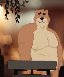 1boy absurd_res animated anthro barazoku bear bittercrittercafe breasts brown_bear buffmuffin_(doug_bakerman) cooking grizzly_bear hi_res humanoid kitchen male mammal pecs slightly_chubby solo solo_male thick ursine