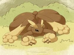 2025 anthro ass big_butt brown_body brown_fur female fur generation_4_pokemon hi_res huge_butt hyper lopunny lying nintendo on_front outside pokemon pokemon_(species) shweetmagnet solo tagme