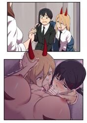 1futa 2022 2girls alternate_version_available areolae balls balls_sucking big_breasts big_penis blonde_hair breasts chainsaw_man clothed clothing collaborative_fellatio crying deepthroat dialogue duo_focus erection faceless faceless_character faceless_futa fellatio female female_focus fully_clothed futa_on_female futa_pov futanari hair_ornament higashiyama_kobeni high-angle_view human humanoid instant_loss_2koma intersex light-skinned_female light-skinned_futa light_skin mappa nipples nude oral penis pimp pov power_(chainsaw_man) prostitution sex sloppy_blowjob_devil sucking_balls sucking_testicles teamwork testicles textless textless_version throat_fuck ukaya_masaru_mx uncensored