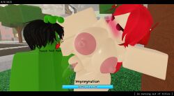3d alien alien_boy baronaces bigger_female black_hair blush commission female gameplay_mechanics green_body jujutsu_shenanigans lifting lifting_leg male red_hair request roblox roblox_avatar roblox_game roblox_studio robloxian self_upload small_dom_big_sub smaller_male smaller_penetrating_bigger tagme vivian_red