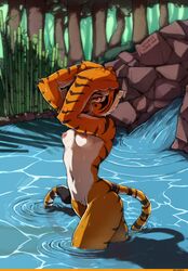 1girls alone anthro breasts female female_only furry kung_fu_panda master_tigress solo thunderthighs tigress waterfall