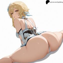1girls ai_generated ass ass_focus back bangs bare_back bare_shoulders big_ass blonde_hair breasts cameltoe curvy eyebrows_visible_through_hair female female_only genshin_impact hair_flower hair_ornament hi_res high_quality high_resolution highres huge_ass kneepits light light-skinned_female light_blush looking_at_viewer looking_to_the_side lumine_(genshin_impact) nose opal_nemy open_mouth panties patreon_logo patreon_url patreon_username plain_background pussy pussy_peek self_upload shadow shiny shiny_hair shiny_skin short_hair simple_background solo split surprised thick_thighs thighs watermark white_background white_panties yellow_eyes