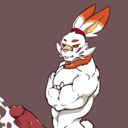 1boy 2019 anthro anthrofied big_penis blush buckteeth croiyan crossed_arms cum cumshot ejaculation erection excessive_cum eye_contact furry half-closed_eyes hands-free huge_cock humanoid_penis hyper hyper_penis looking_at_viewer male male_only muscular muscular_male nintendo orgasm penis pokémon_(species) pokemon pokemon_ss scorbunny solo standing veins video_games