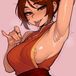 1girls ai_generated armpit_fetish armpits avatar_the_last_airbender female female_only handjob_gesture invitation raised_arm see-through see-through_clothing sexually_suggestive solo sweat sweaty ty_lee