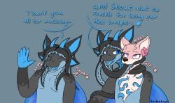 4_ears absorption_vore animate_inanimate anthro bound canid canine dialogue dragon duo encasement eye_roll fish fox freckle_(freck1e) frill_(anatomy) gesture goo_creature goo_transformation hi_res lailea_zuvi laileagoob living_clothing male male/male mammal marine membrane_(anatomy) moan muffled_moaning multi_ear mythological_creature mythological_scalie mythology onomatopoeia oral oral_penetration penetration possession pseudo_hair pulling_mouth scalie sex sound_effects suction_cup suit_transformation symbiote takeover tentacle tentacle_hair tentacle_in_mouth tentacle_penetration tentacle_sex text transformation vore waving webbed_hands