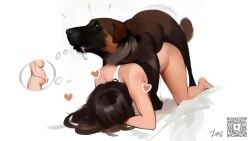 absurd_res absurdres all_fours animal animal_sexualization artist_name bestiality_impregnation black_hair brown_hair canid canine canis cum cum_in_pussy doggy_style domestic_dog face_down_ass_up female female_human/male_feral female_on_feral feral feral_on_female feral_on_human feral_penetrating feral_penetrating_human fertilization from_behind hi_res highres human_on_feral imminent_bestiality implied_impregnation implied_pregnancy interspecies interspecies_impregnation lupaningyo male original ovum pale-skinned_female pale_skin pregnant pussy sex sex_from_behind straight tagme zoophilia