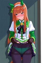 ai_generated green_panties lifting_own_clothes lifting_skirt panties silence_suzuka_(umamusume) umamusume umamusume_pretty_derby