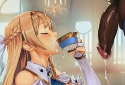 1boy 1girls ai_art ai_generated anonymous_artist atelier_(series) atelier_ryza breasts clothed clothed_female cum cum_drinking cum_in_container cum_in_mouth cum_on_clothes cum_on_face dark-skinned_male dark_penis dark_skin drinking drinking_cum ejaculation female holding_cup huge_cock klaudia_valentz large_breasts large_cock large_dick large_penis light-skinned_female light_skin male male/female massive_penis pale-skinned_female pale_skin penis sitting straight swallowing swallowing_cum veiny_penis