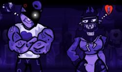 1boy 1boy1girl 1futa 1girls ao_oni_(character) black_body black_fur black_hair female fitness futanari hd hi_res incredibox incredibox_mod incredibox_violet_&_violent intersex male muscles muscular muscular_male ookers_(incredibox_violet_&_violent) tagme violet_background violet_clothing violet_skin white_eyes