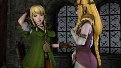 2girls 3d 3dhentaihero compass hylian hyrule_warriors hyrule_warriors_definitive_edition linkle nintendo princess_zelda the_legend_of_zelda yuri zelda_(hyrule_warriors)