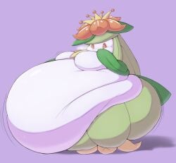 2023 absurd_res belly big_belly big_breasts breasts female generation_5_pokemon hi_res huge_belly humanoid hyper hyper_belly lilligant morbidly_obese nintendo obese overweight pokemon pokemon_(species) purple_background shweetmagnet simple_background solo white_body
