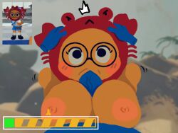 big_breasts big_dick blue_skin breasts deepthroat female game glasses male oral oral_sex orange_skin peak peak_(videogame) peak_game penis titjob