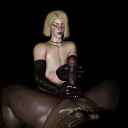 1boy 1girls 3d big_breasts big_penis blonde_hair blue_eyes blue_lipstick blush breasts choker cleavage cum cumshot cumstring dark-skinned_male dark_skin dick_slap dripping_cum dripping_penis ejaculation emma_frost emma_frost_(marvel_rivals) erection fat_male female femdom gloves handjob interracial latex latex_gloves light-skinned_female light_skin lipstick male marvel marvel_rivals nipples penis penis_grab short_hair slap slapping slapping_penis smile throbbing_penis ugly_bastard