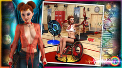 1girls 3d abs arrow artist_name bare_shoulders becarra big_breasts blue_eyes boots bow brown_hair busty chair closed_eyes curvy detailed_background double_bun ear_piercing earrings english_text erect_nipple erect_nipples eyelashes eyeliner eyeshadow female female_only fingerless_gloves freckles front_view glasses gloves hair_bun holding_object hoop_earrings hourglass_figure human indoors inside lisa_wolfe looking_at_viewer one-eye_closed open_mouth pants piercing pose posing red_gloves see-through shadow shiny shiny_skin shoes short short_hair sitting solo standing sunglasses sunglasses_on_head tank_top tanktop text tied_hair voluptuous wide_hips wink