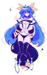 ahoge big_breasts blue_hair dizzyisdizzy long_hair navel red_eyes ribbon thighs twintails white_background
