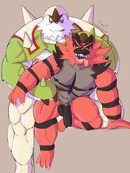 2boys abs ahe_gao chesnaught chubby claws cum difference drooling felid feline furry gay half-closed_eyes incineroar interspecies male male_only mammal muscular muscular_male nintendo pecs penis pokémon_(species) pokemon pokemon_sm pokemon_xy radcanine saliva scripes sex spikes stomach_bulge stripes teeth testicles text thick_thighs tongue video_games watermark wide_hips yaoi