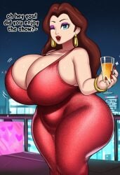 ai_generated ass booty breasts city club dress drink gigantic_ass gigantic_breasts hips huge_ass huge_breasts lipstick lubbasdump mario_(series) massive_ass massive_breasts nintendo pauline rooftop super_mario_bros. wide_hips