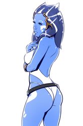 ass back belt bioware blue_hair blue_skin blue_twi'lek breasts dave_cheung female green_eyes kelana_rin lucasfilm medium_breasts nose solo star_wars star_wars:_the_old_republic star_wars_legends swimsuit tentacle_hair togruta white_swimsuit