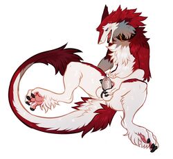 2019 anthro balls blush chastity chastity_cage claws collar fluffy fur hoot male mammal nude paws penis sergal solo spread_legs spreading