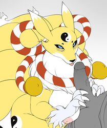 anthro big_breasts breasts digimon digimon_(species) female humanoid_penis iriedono kyubimon male penis renamon straight tongue