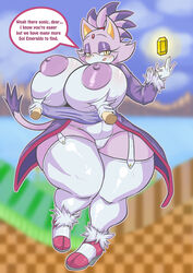 absurd_res anthro big_breasts blaze_the_cat breast_grab breasts clothing disembodied_hand domestic_cat eyelashes felid feline felis female fur gloves hand_on_breast hi_res huge_breasts jewelry legwear looking_at_viewer mammal panties pixelstarpony purple_fur sol_emerald sonic_(series) text thick_thighs thigh_highs underwear white_fur wide_hips yellow_eyes