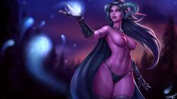 1girls abs areolae big_breasts blizzard_entertainment breasts dracarna female female_only horn long_hair night_elf nipples personalami pointy_ears solo topless warcraft world_of_warcraft