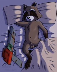 animal_genitalia anthro balls corgi_(artist) guardians_of_the_galaxy male male_only mammal marvel procyonid raccoon rocket_raccoon sheath sleeping solo