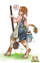 1boy ?! androgynous ass big_ass big_butt blue_eyes bovine boy_cow bucket crossdressing farmer femboy furry girly male male_only overalls short_hair small_horns tail toxxy trap water