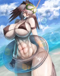 1girls abs beach bikini canvassolaris huge_breasts kemono_friends muscular muscular_female shoebill_(kemono_friends)