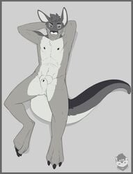 animal_genitalia balls forepawz leaning macropod male male_only mammal marsupial nude pinup pose sheath smug yuniwolfsky