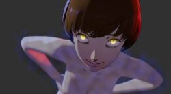 1girls 3d 3d_(artwork) bending_forward brown_hair bunnxarts hands_on_hips looking_at_viewer naked naked_female nude nude_female persona persona_4 persona_4_revival satonaka_chie shadow_chie shadow_self_(persona) smile smiling smiling_at_viewer solo solo_female solo_female_focus solo_focus yellow_eyes