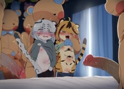2boys 2girls ?? age_difference ambiguous_gender anthro anthro_female anthro_male anthro_only background_character bear_costume bed before_sex big_penis blue_fur blurry_background bodily_fluids clothed clothing confused confused_expression costume dagasi digital_drawing_(artwork) digital_media_(artwork) digital_painting_(artwork) dizzy dizzy_eyes felid feline felis female fluids genital_fluids glistening glistening_body glistening_genitalia hi_res high_resolution highres horse_penis horsecock huge_penis humanoid humanoid_genitalia humanoid_only humanoid_penis hypnotized kemokemo_town kohaku_(dagasi) large_penis male male/female mammal mammal_humanoid multicolored_fur multiple_boys multiple_girls nipples non-human non-human_only original original_characters pantherine penis penis_focus precum precum_drip precum_on_penis pussy pussy_focus saliva shirt_lift snow_leopard snow_leopard_humanoid tail taking_clothes_off teddy_bear tiger tiger_humanoid tongue vagina yellow_fur young younger_anthro younger_female younger_humanoid yuki_(dagasi)