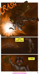 aamon_2_(james_howard) anthro anus balls bat butt comic demon dialogue duo english_text feet genitals gynomorph hi_res intersex intersex/male james_howard male mammal nipples nude patreon perineum red_eyes smile soles spade_tail subscribestar tail text tina_(james_howard) toes url