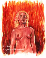 1girls 2019 a_song_of_ice_and_fire blonde_hair breasts daenerys_targaryen female female_only game_of_thrones nipples nude solo tagme_(artist) topless traditional_media_(artwork)