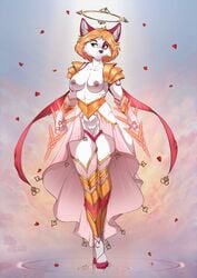 anthro armor breasts canid canine clothing cloud female hair kitty_silence legwear mammal nipples pussy solo thigh_highs wide_hips