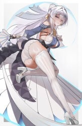 1girls ass ass_focus big_breasts breasts female hoyoverse large_breasts long_hair mature_female mihoyo panties pantyshot pantyshot_(standing) purple_eyes thighhighs underwear upskirt velina_(zenless_zone_zero) velina_airgid white_hair white_panties white_thighhighs white_underwear zenless_zone_zero