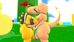 3d 3d_(artwork) bara big_ass big_penis big_thighs bowser_jr. charmander chubby cub gay homieyoshi kissing male male/male mario_(series) mario_bros nintendo pokemon super_mario_bros.