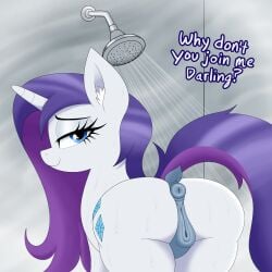 1:1 anatomically_correct animal_genitalia animal_vulva anus bedroom_eyes butt darkened_genitalia equid equine equine_anus equine_genitalia equine_vulva female female_feral feral friendship_is_magic genitals hair hasbro hi_res horn horse imminent_sex inviting looking_at_viewer looking_back mammal my_little_pony mythological_creature mythological_equine mythology narrowed_eyes nude plump_labia pony presenting presenting_hindquarters puffy_anus rarity_(mlp) seductive shower shower_head smile smiling_at_viewer solo talking_to_viewer text unicorn vomitvomiting vulva wet wet_butt wet_hair wet_mane