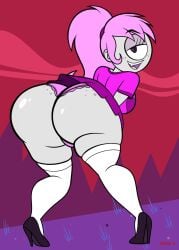 1girls ass bent_over big_ass breasts burtonberg clothed clothed_female clothes commission cyclops cyclops_girl fang female female_only freckles freckles_on_ass freckles_on_face gray_body gray_skin grey_body grey_skin half-closed_eye high_heels jpg looking_at_viewer looking_back looking_back_at_viewer monster monster_girl montatora-501 oc omegusmaximus open_mouth original_character pills-in-a-little-cup pink_hair pink_panties ponytail presenting presenting_hindquarters purple_high_heels purple_skirt simone_pazookie_(montatora-501) skirt smile stockings tetraknight thick_thighs white_stockings